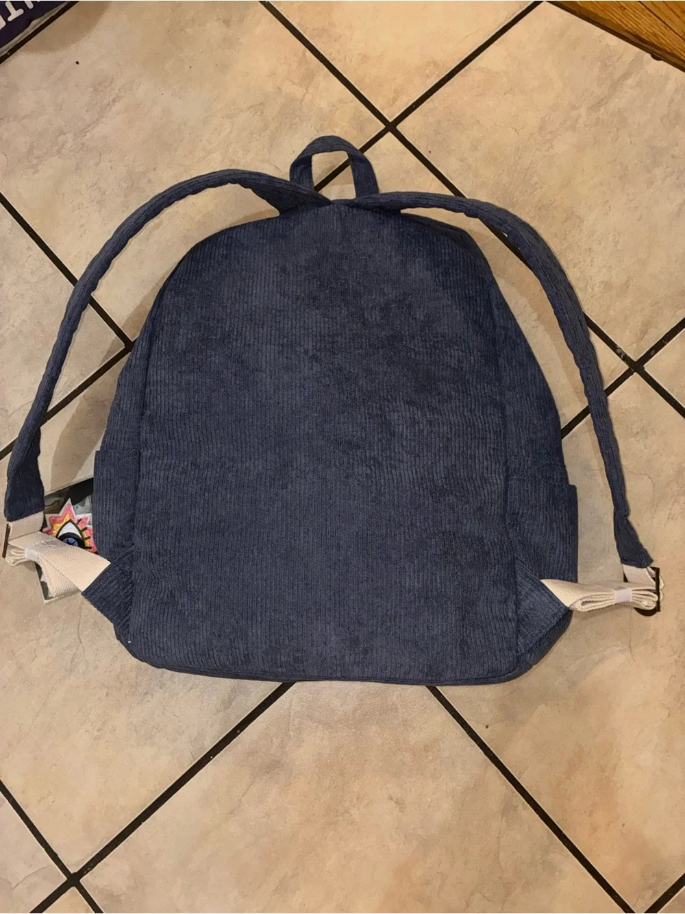 Mstylelab Navy Corduroy Kids Backpack with Rainbow Patch and Tassel